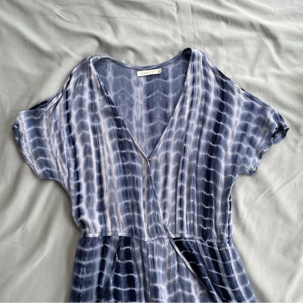 Open Sleeve Blue Tie-Dye Romper